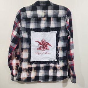 Eddie Bauer‎ bleach dyed upcycled flannel shirt woman's size small